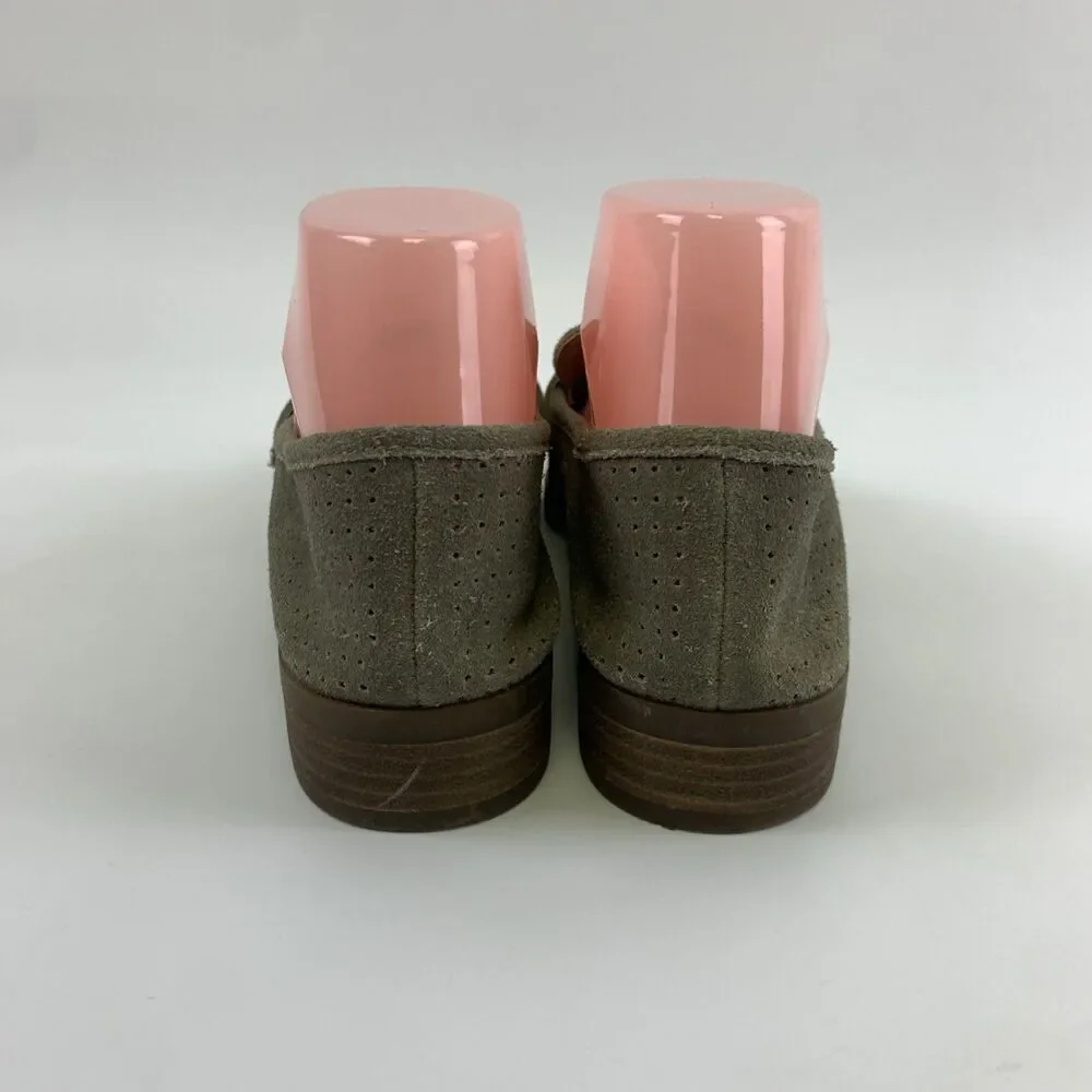 Lucky Brand Caviep Loafer Taupe Gray Suede Perforated Slip On Low Heel Women 8.5